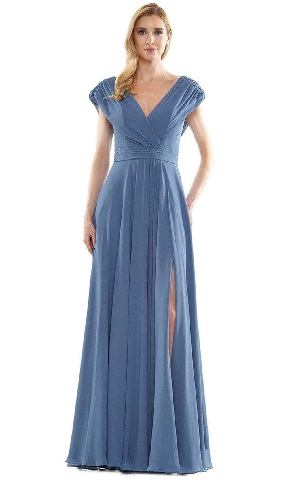 Marsoni by Colors - M251 Gathered V Neck Off Shoulder A-Line Gown - Silhouette Dresses