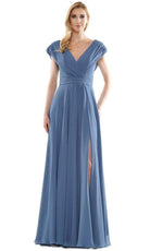 Marsoni by Colors - M251 Gathered V Neck Off Shoulder A-Line Gown - Silhouette Dresses