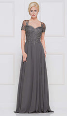 Marsoni by Colors - M271 Short Sleeve Queen Anne Soutache Gown