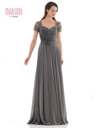 Marsoni by Colors - M271 Short Sleeve Queen Anne Soutache Gown - detail view