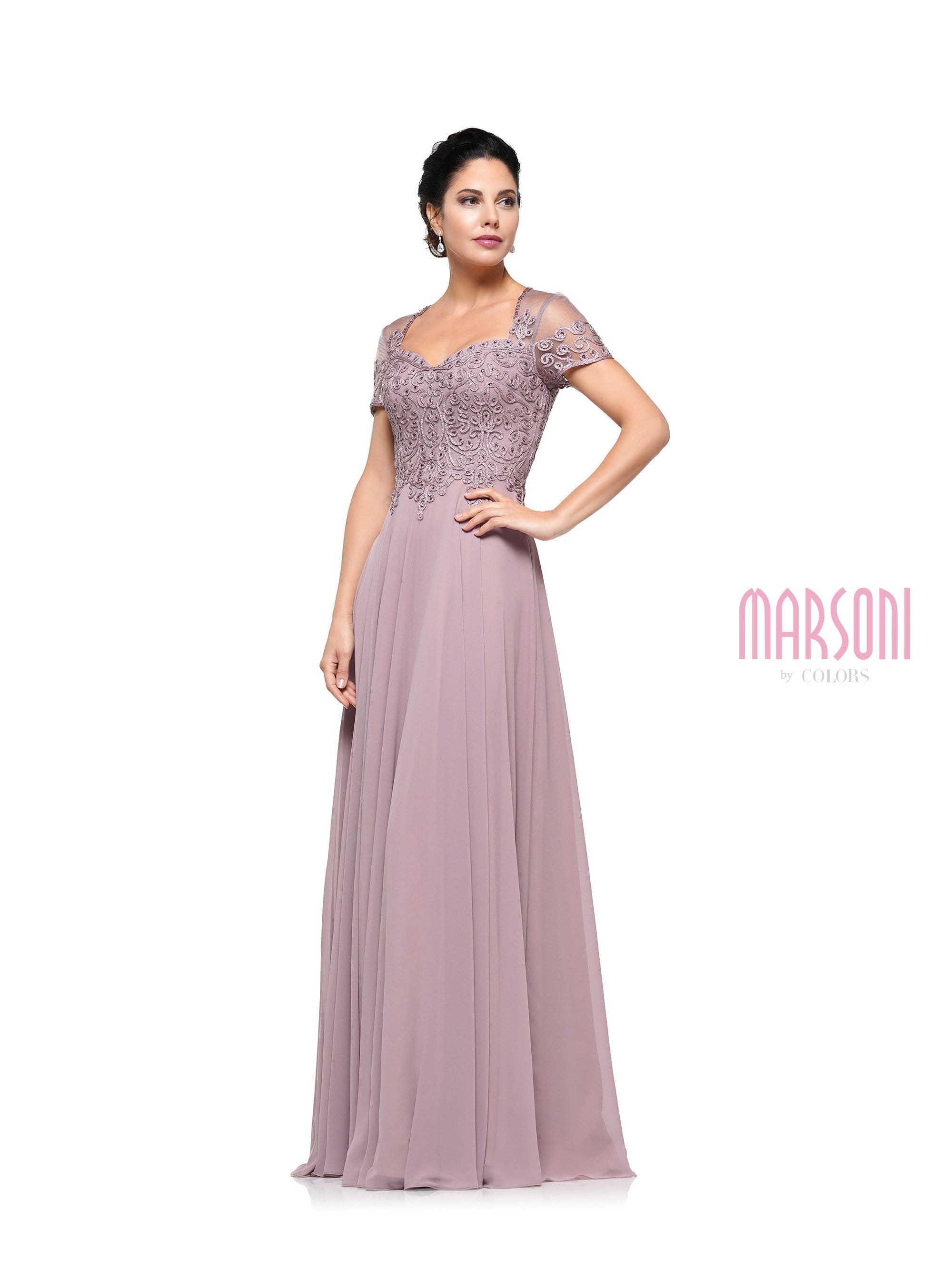 Marsoni by Colors - M271 Short Sleeve Queen Anne Soutache Gown - view 6