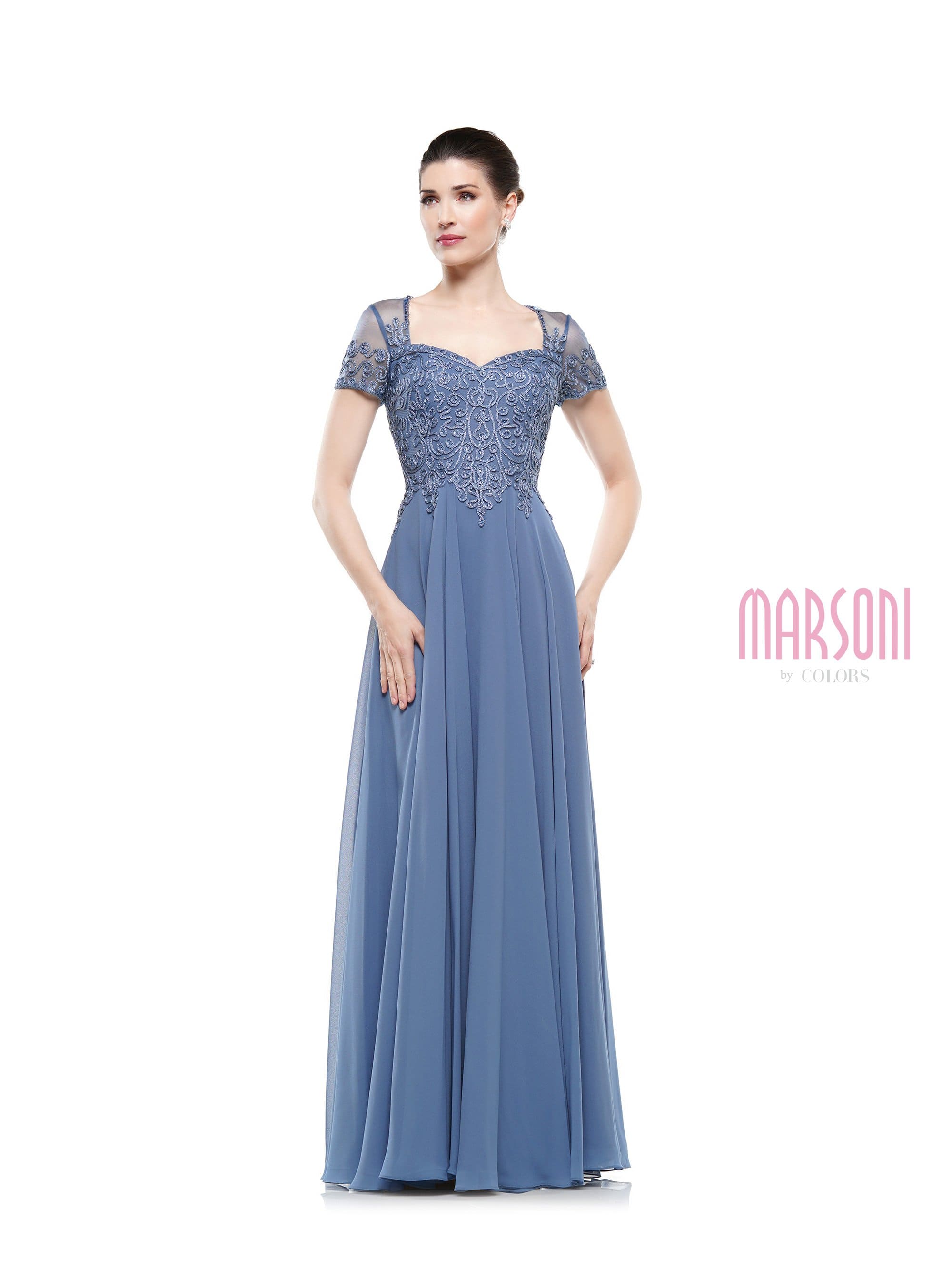 Marsoni by Colors - M271 Short Sleeve Queen Anne Soutache Gown - view 8