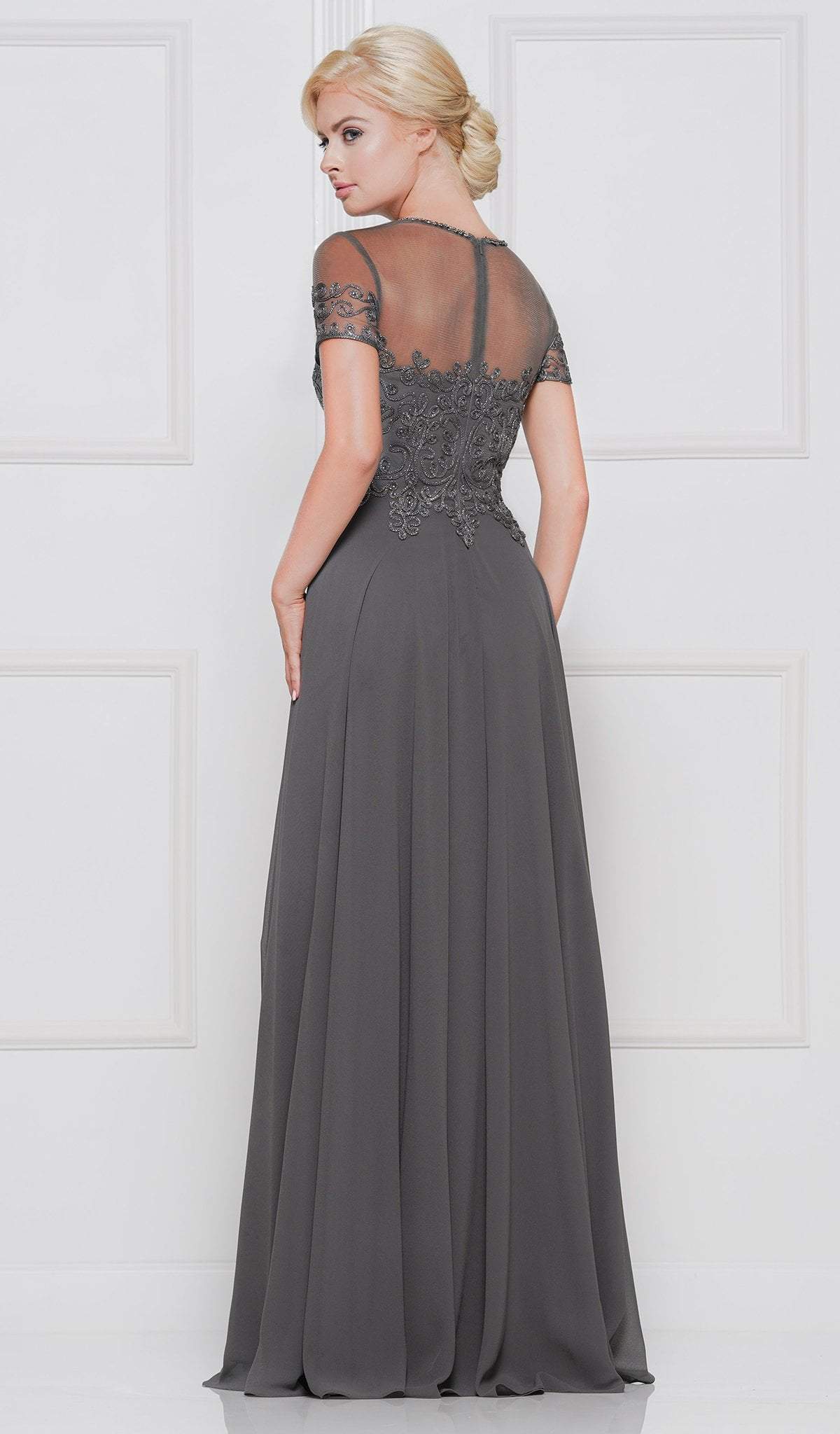 Marsoni by Colors - M271 Short Sleeve Queen Anne Soutache Gown - back view