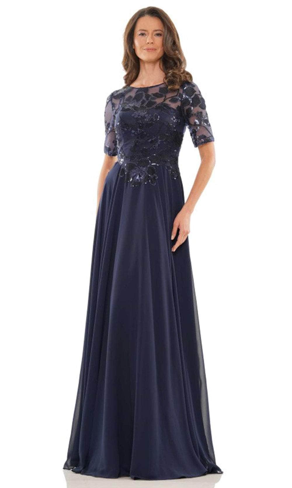 Marsoni by Colors M286-1 - Illusion Short Sleeve A-line Dress - designer mother of the bride dress at Silhouette Dresses