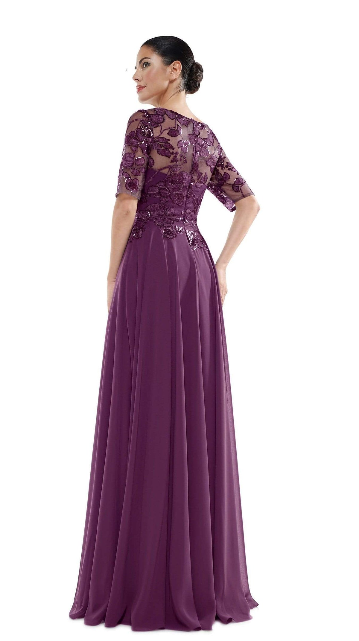 Marsoni by Colors - M286 Sequined Bateau Chiffon A-line Dress - view 6