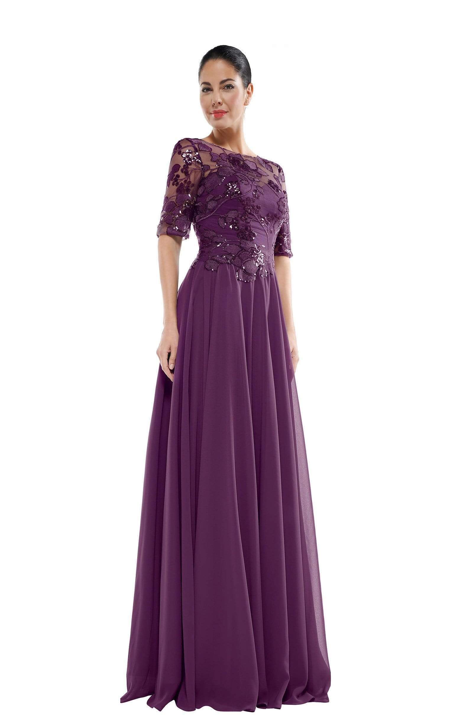 Marsoni by Colors - M286 Sequined Bateau Chiffon A-line Dress - view 5