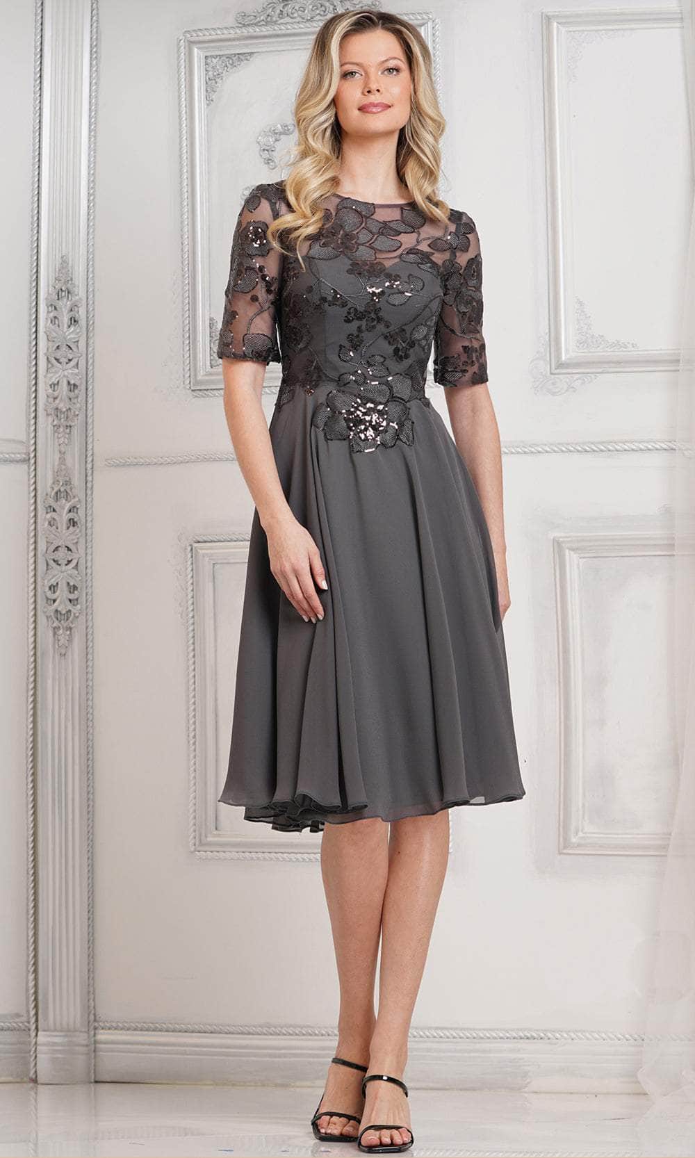 Marsoni by Colors M286S - Sequin Lace Knee-Length Cocktail Dress - designer formal gown at Silhouette Dresses