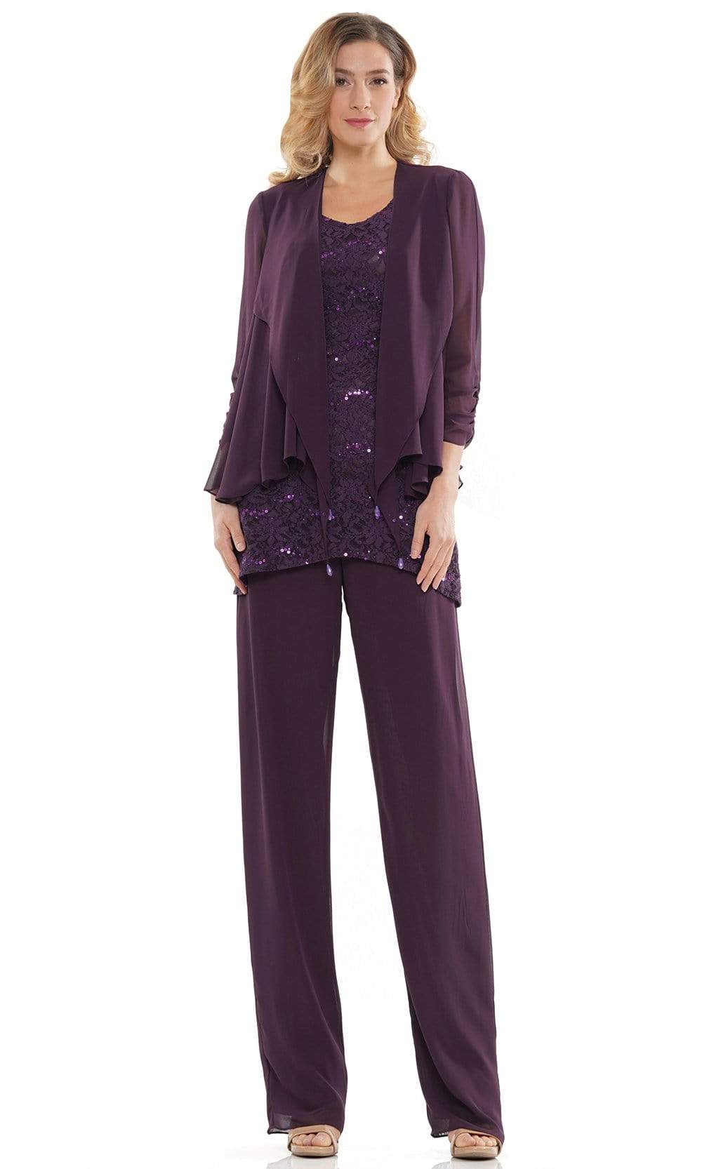 Marsoni by Colors - M303 Three-Piece Chiffon Lace Pantsuit - back view