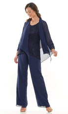 Marsoni by Colors - M303 Three-Piece Chiffon Lace Pantsuit - Silhouette Dresses