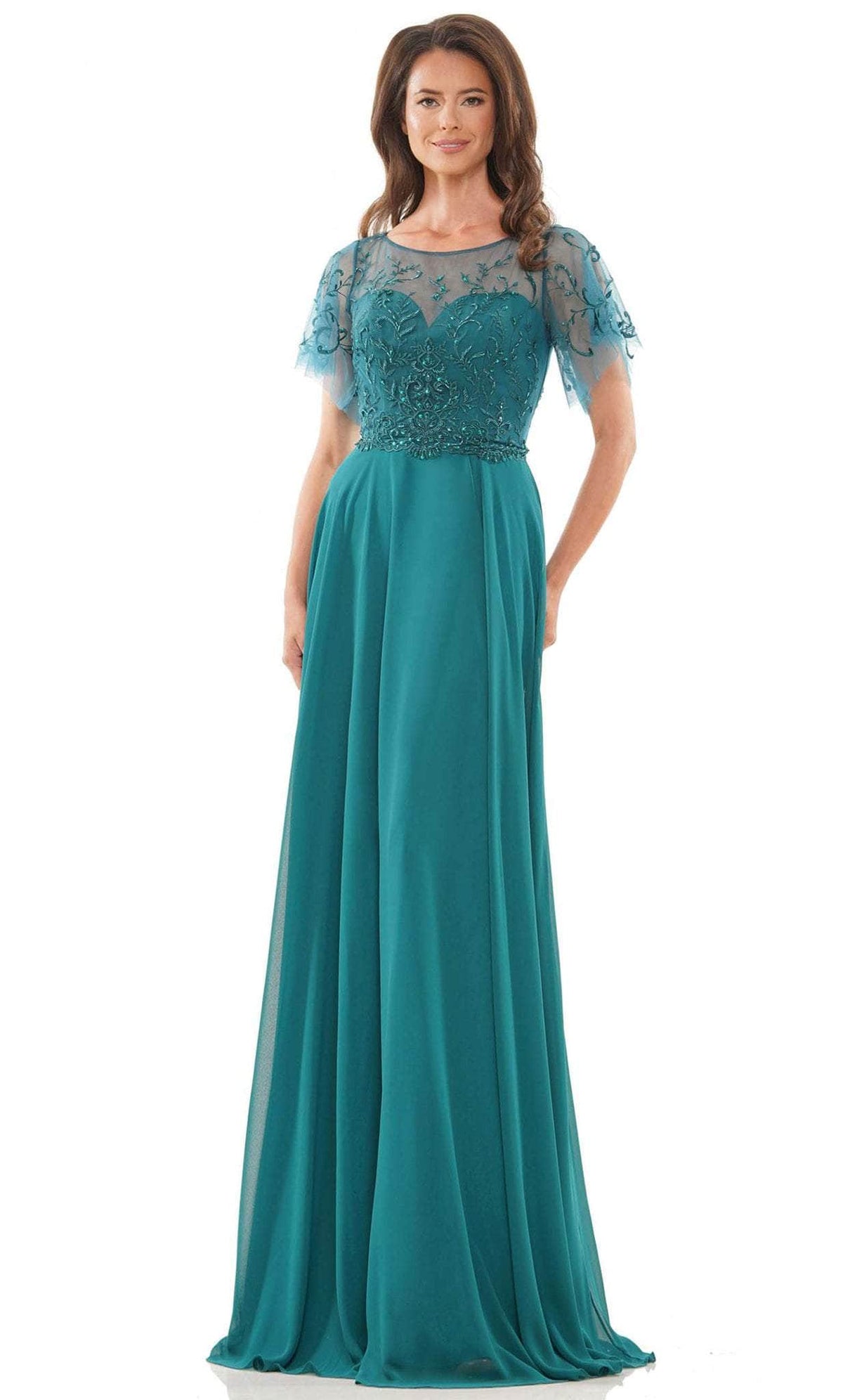 Marsoni by Colors M323 - Illusion Flutter Sleeve Formal Dress - designer mother of the bride dress at Silhouette Dresses