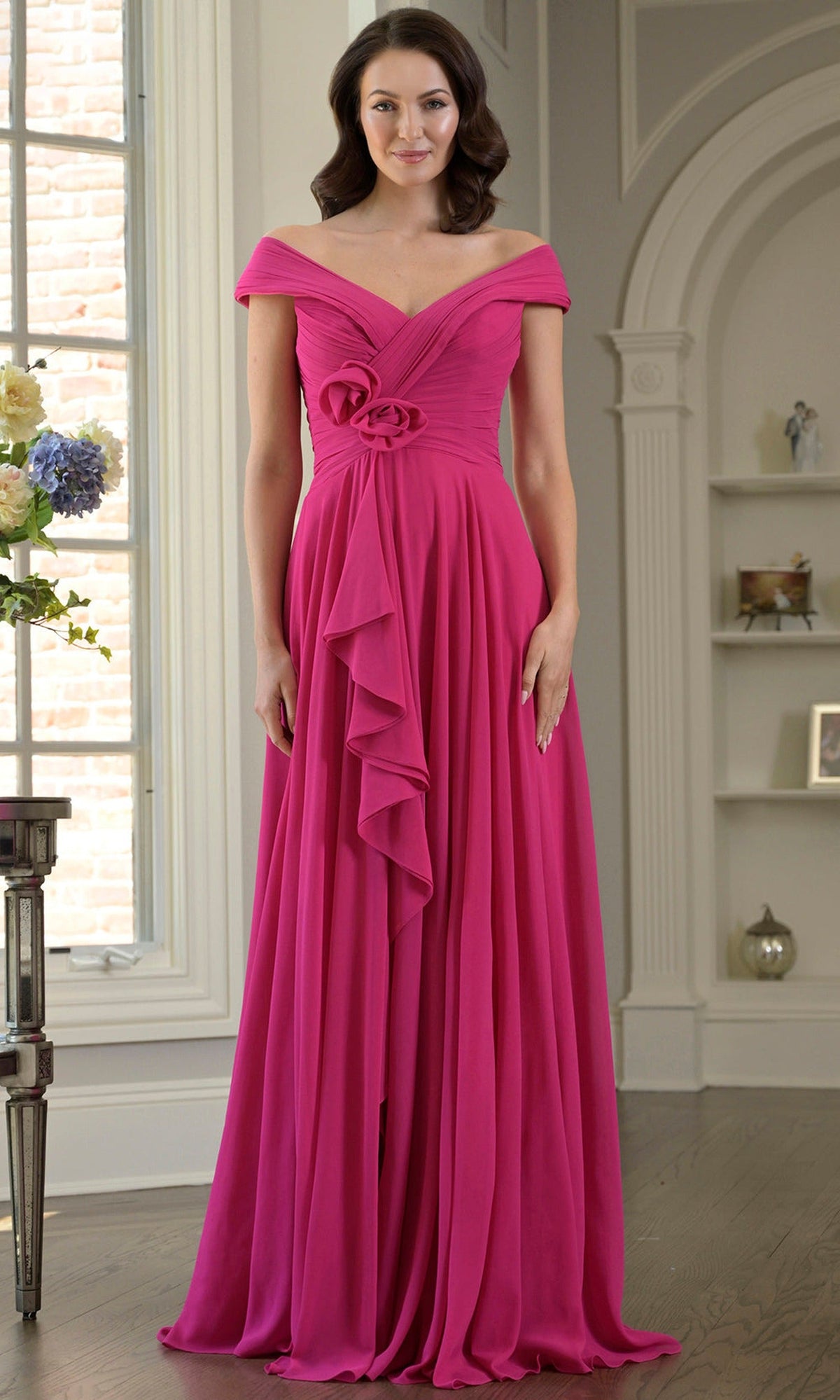 Marsoni by Colors M333 - Pleated Detail Off Shoulder Gown