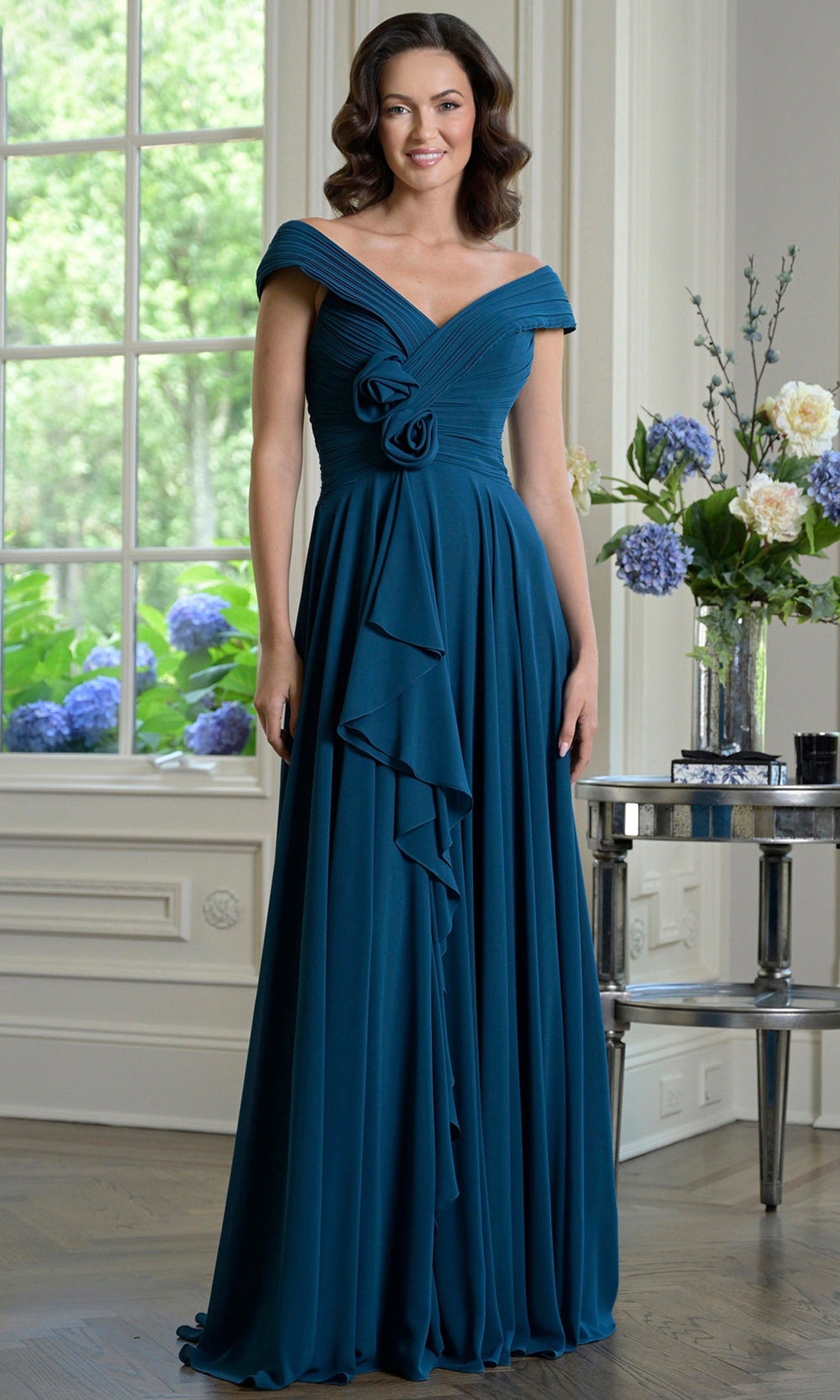 Marsoni by Colors M333 - Pleated Detail Off Shoulder Gown