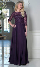 Marsoni by Colors M340SL - Three-Quarter Sleeve Lace Applique Dress - Silhouette Dresses