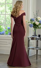 Marsoni by Colors M342 - Beaded Trim Off Shoulder Crepe Gown