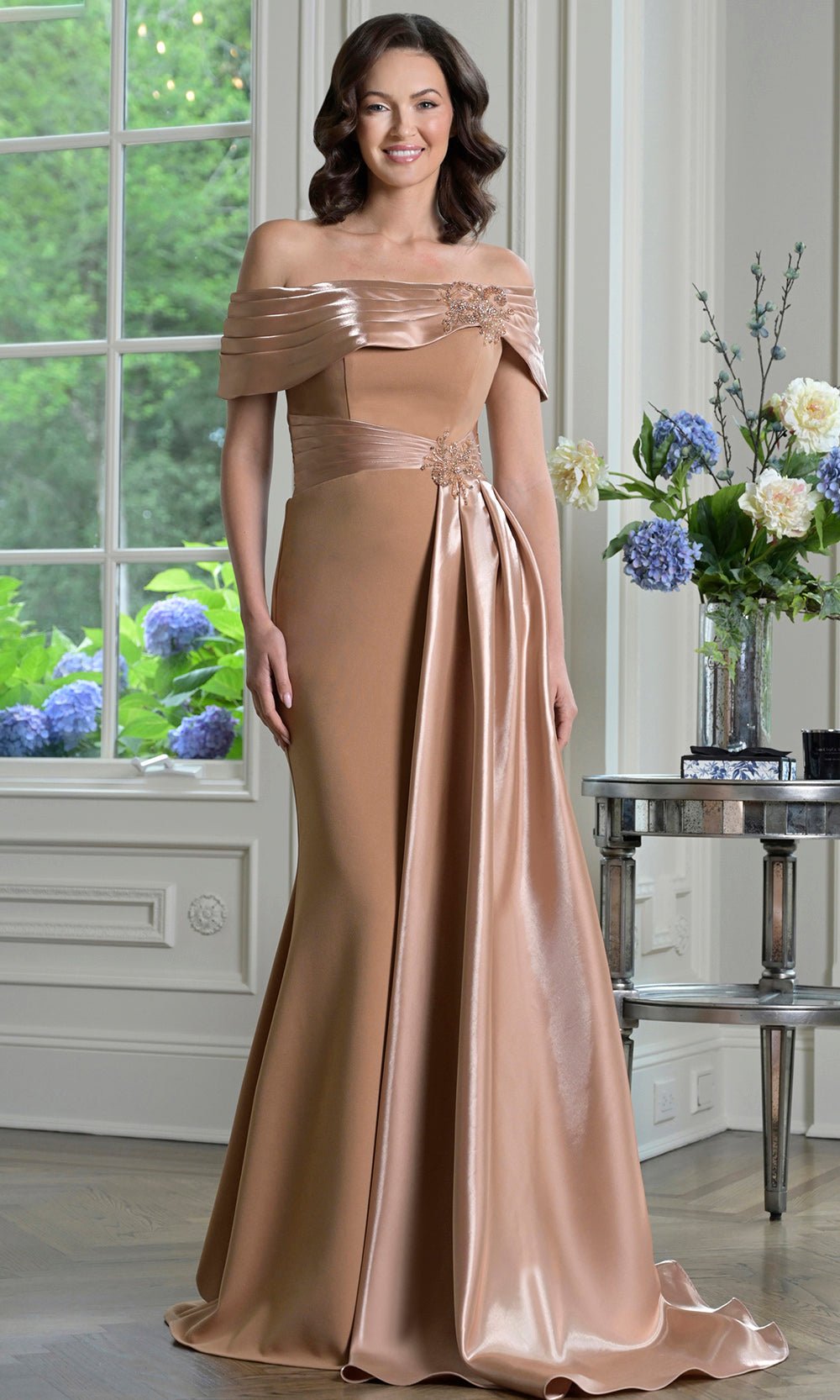 Marsoni by Colors M347 - Pleated Crepe Off-Shoulder Gown - Silhouette Dresses