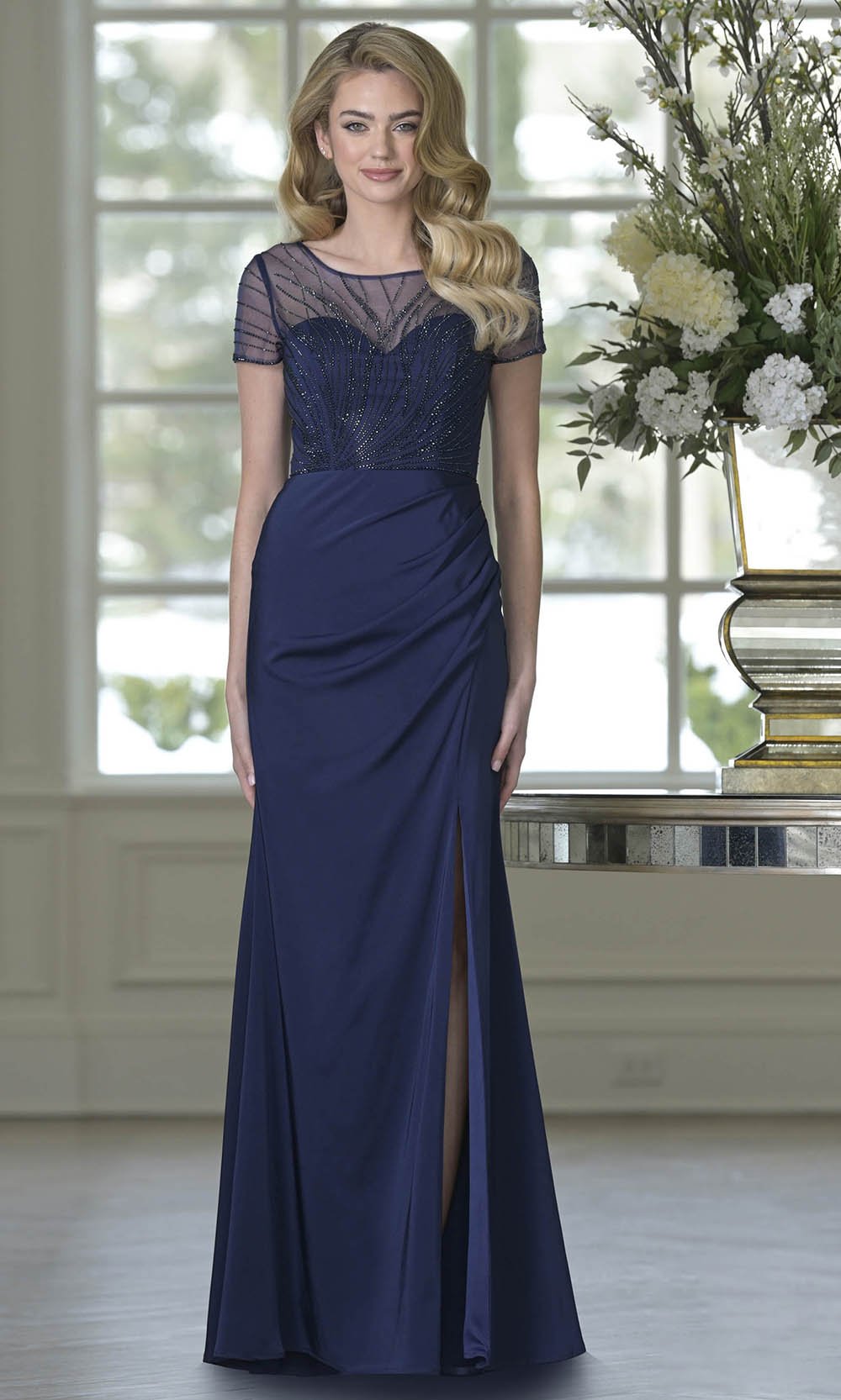 Marsoni by Colors M350 - Beaded Illusion Sheath Formal Dress - Silhouette Dresses