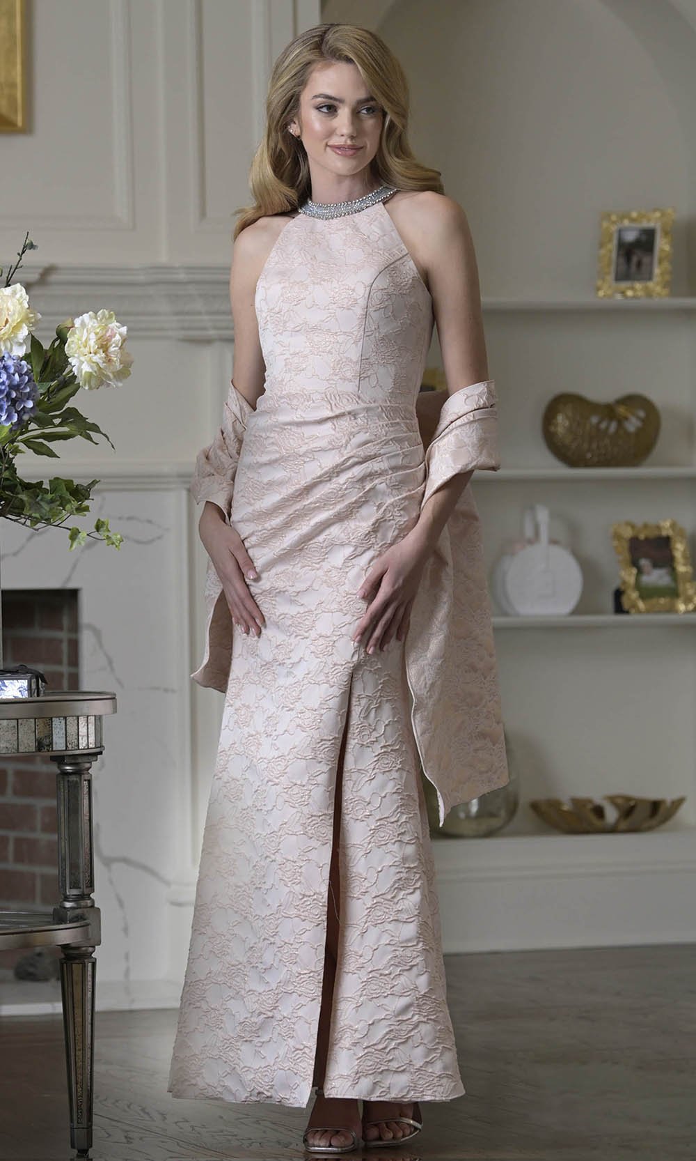 Marsoni by Colors M356 - Halter Beaded Column Formal Dress - Silhouette Dresses