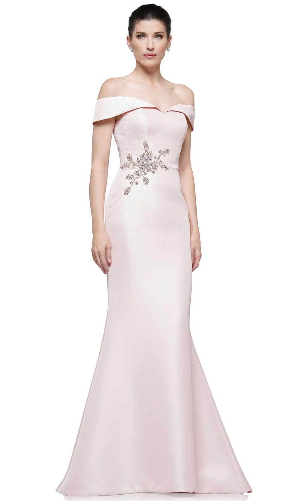 Marsoni by Colors - MV1003 Off Shoulder Jewel Accented Mermaid Gown - back view
