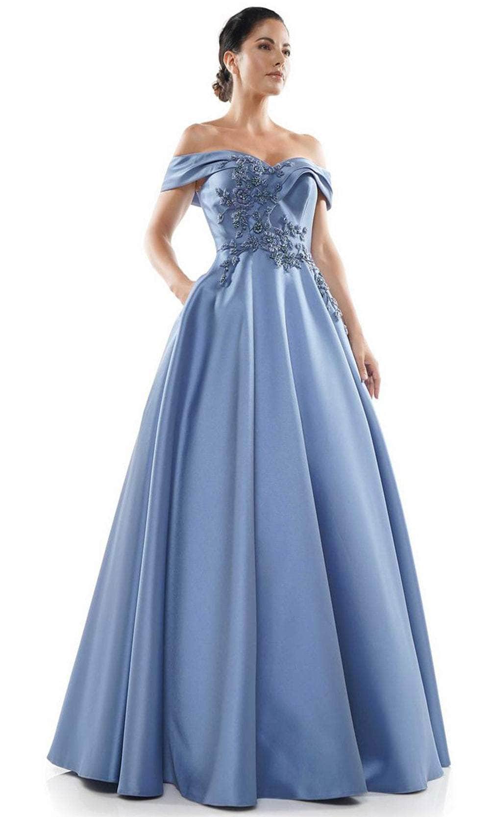 Marsoni by Colors - MV1008 Floral Beaded Surplice Off Shoulder Gown - view 12