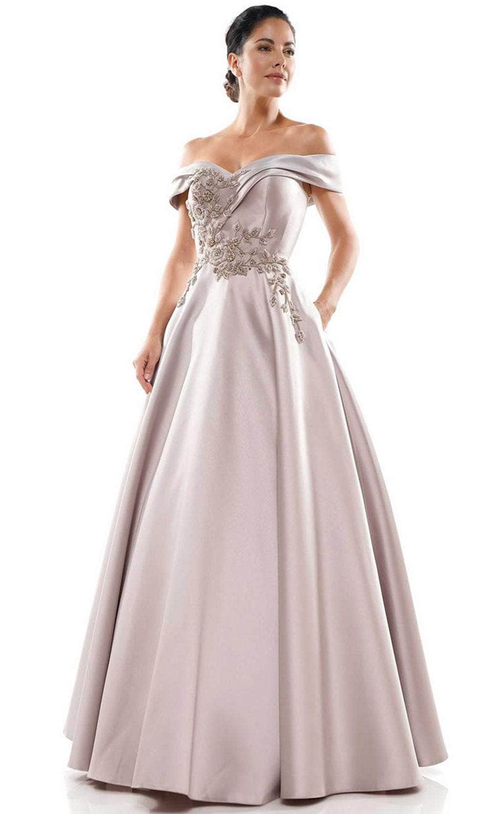 Marsoni by Colors - MV1008 Floral Beaded Surplice Off Shoulder Gown - view 13