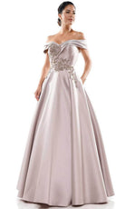 Marsoni by Colors - MV1008 Floral Beaded Surplice Off Shoulder Gown - view 13