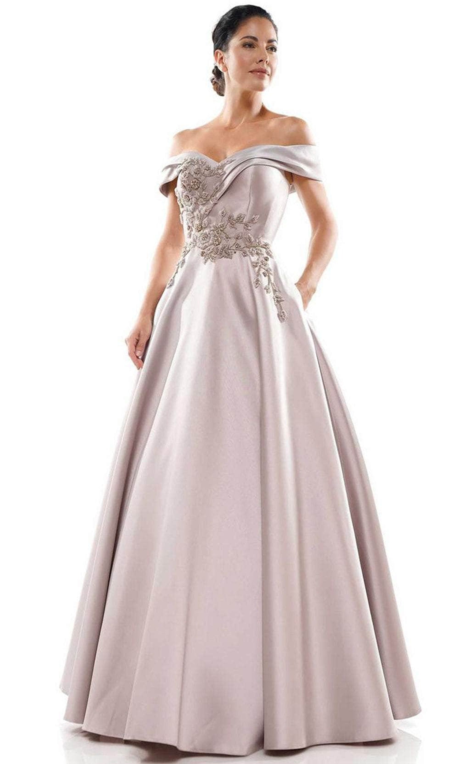 Marsoni by Colors - MV1008 Floral Beaded Surplice Off Shoulder Gown