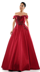 Marsoni by Colors - MV1008 Floral Beaded Surplice Off Shoulder Gown
