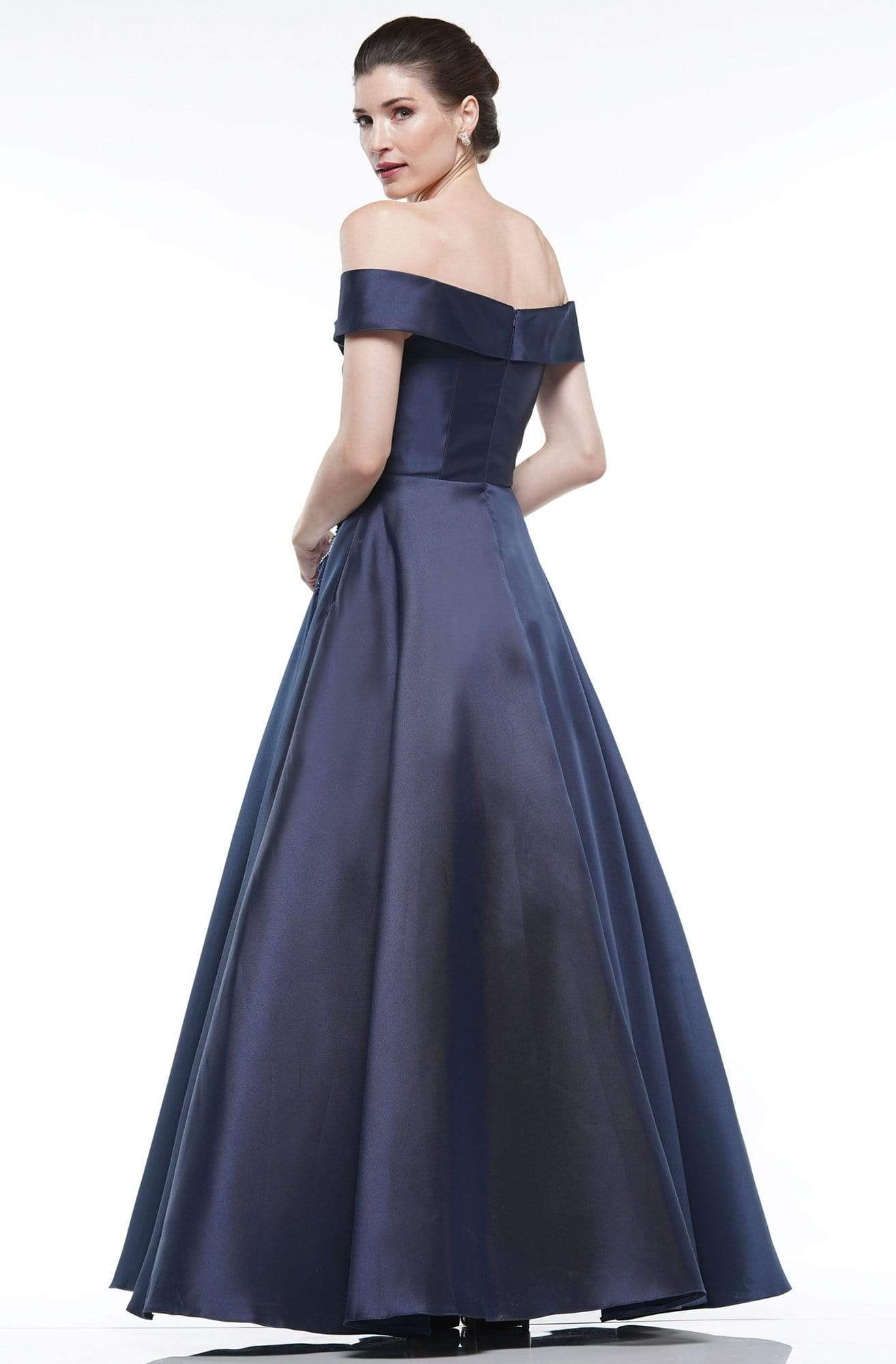 Marsoni by Colors - MV1008 Floral Beaded Surplice Off Shoulder Gown - detail view