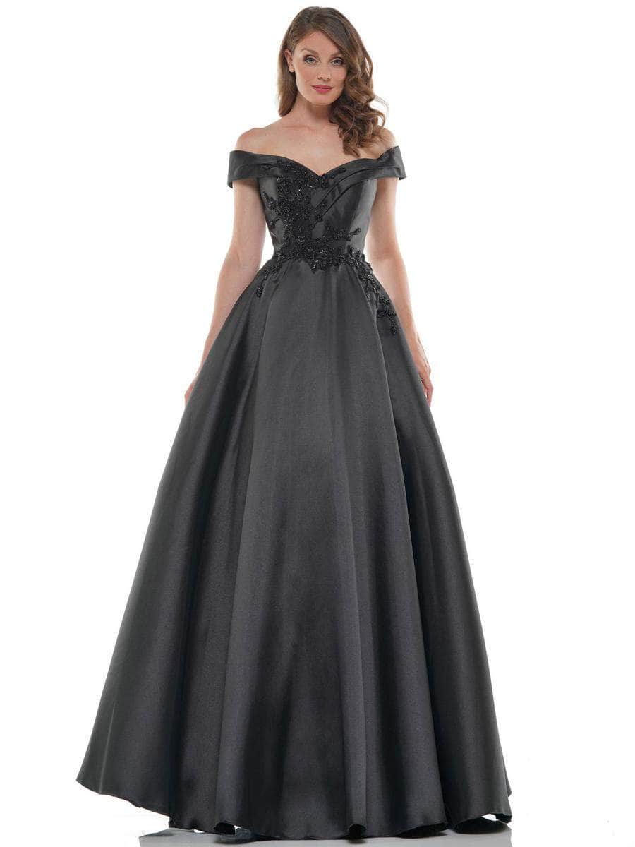 Marsoni by Colors - MV1008 Floral Beaded Surplice Off Shoulder Gown - designer mother of the bride dress at Silhouette Dresse