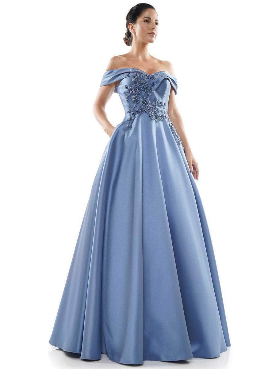 Marsoni by Colors - MV1008 Floral Beaded Surplice Off Shoulder Gown - view 4