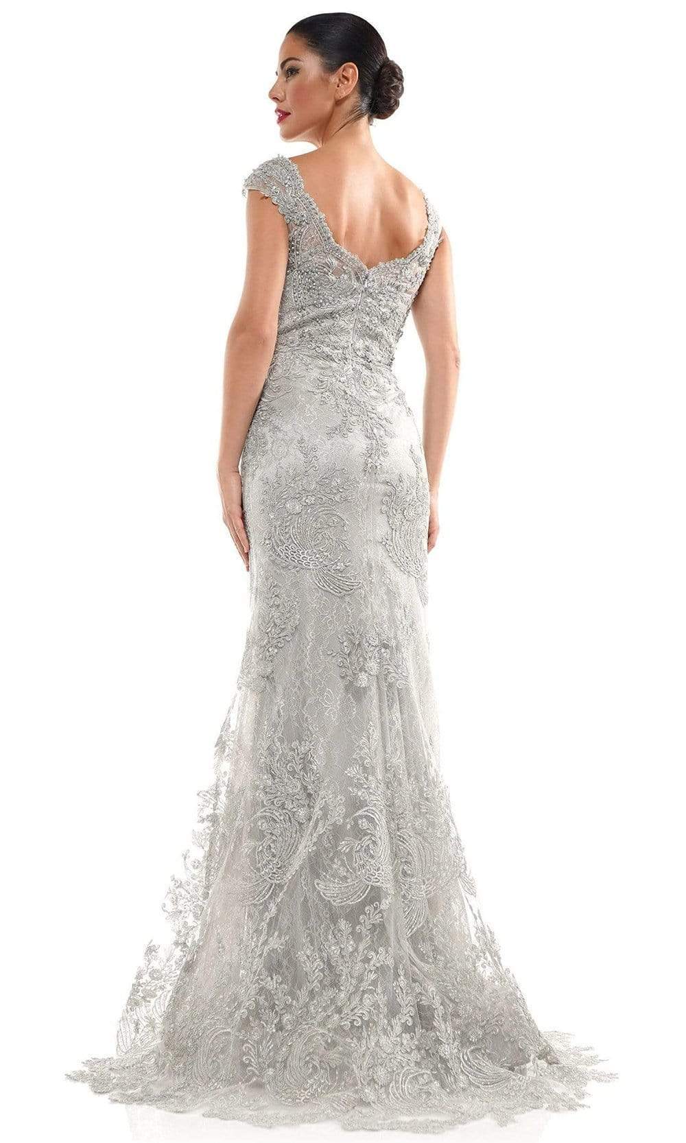 Marsoni by Colors - MV1030 Embroidered V-neck Trumpet Dress - Silhouette Dresses