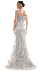 Marsoni by Colors - MV1030 Embroidered V-neck Trumpet Dress - view 4