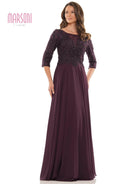 Marsoni by Colors - MV1052 Embroidered Bateau Chiffon A-line Gown - designer mother of the bride dress at Silhouette Dresses
