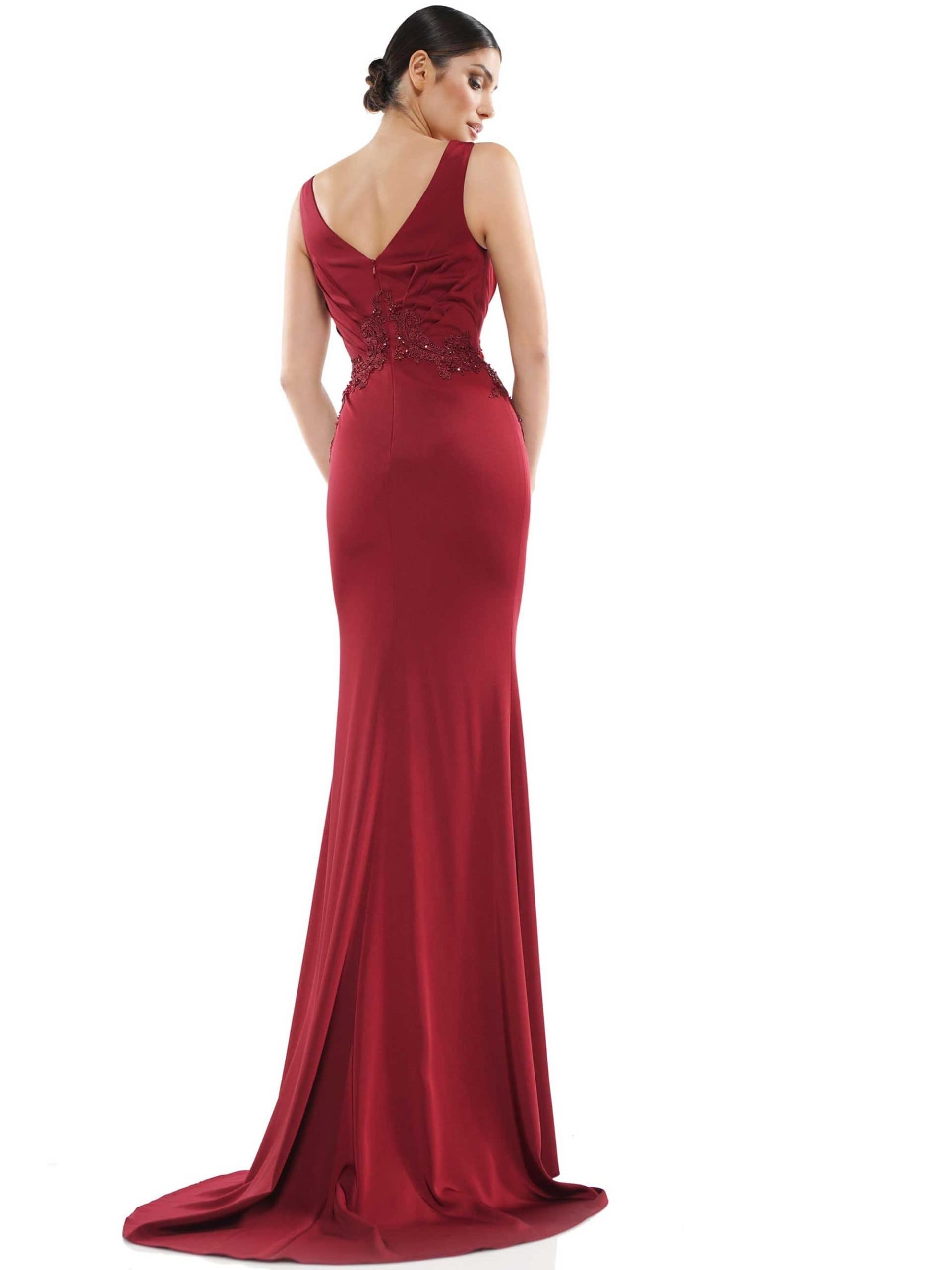 Marsoni by Colors - MV1054 Embroidered V-neck Trumpet Dress - Silhouette Dresses