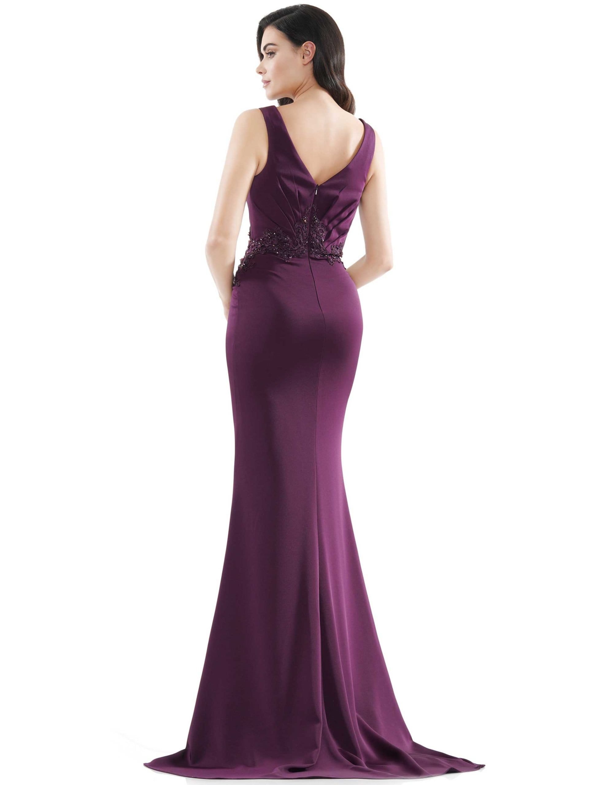 Marsoni by Colors - MV1054 Embroidered V-neck Trumpet Dress - back view
