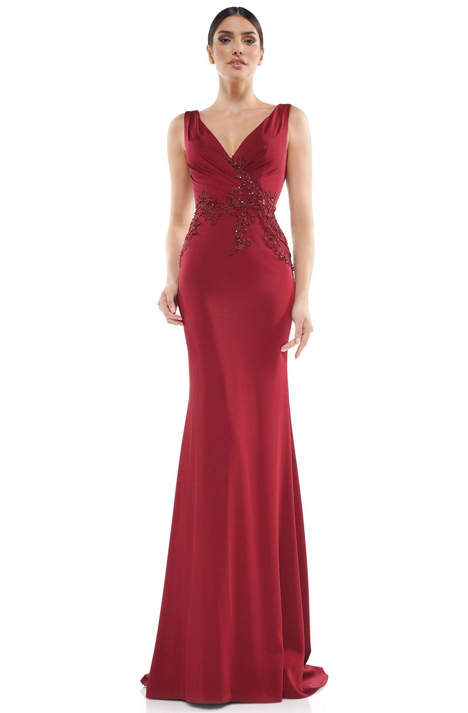 Marsoni by Colors - MV1054 Embroidered V-neck Trumpet Dress - view 9