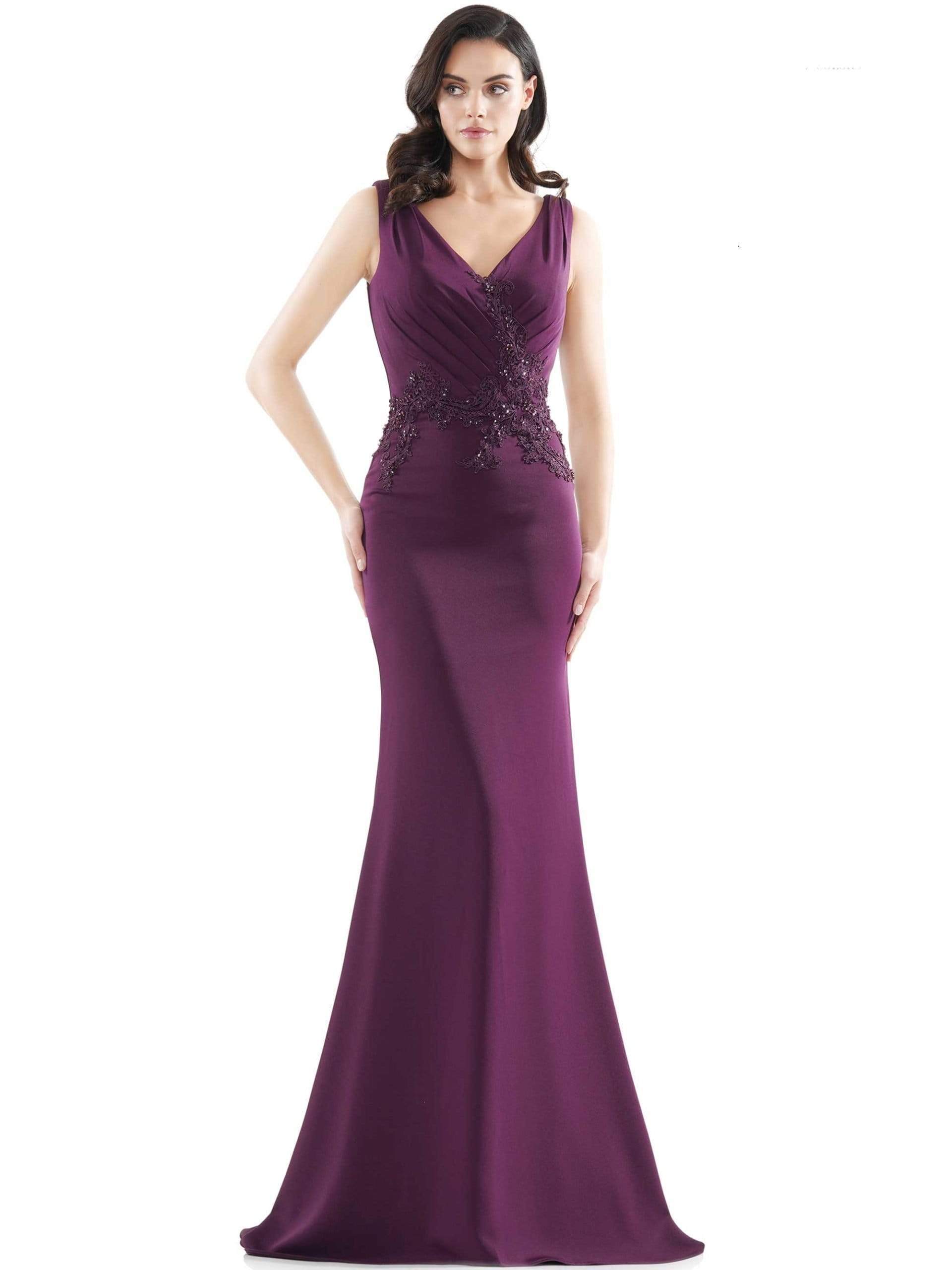 Marsoni by Colors - MV1054 Embroidered V-neck Trumpet Dress - designer mother of the bride dress at Silhouette Dresses