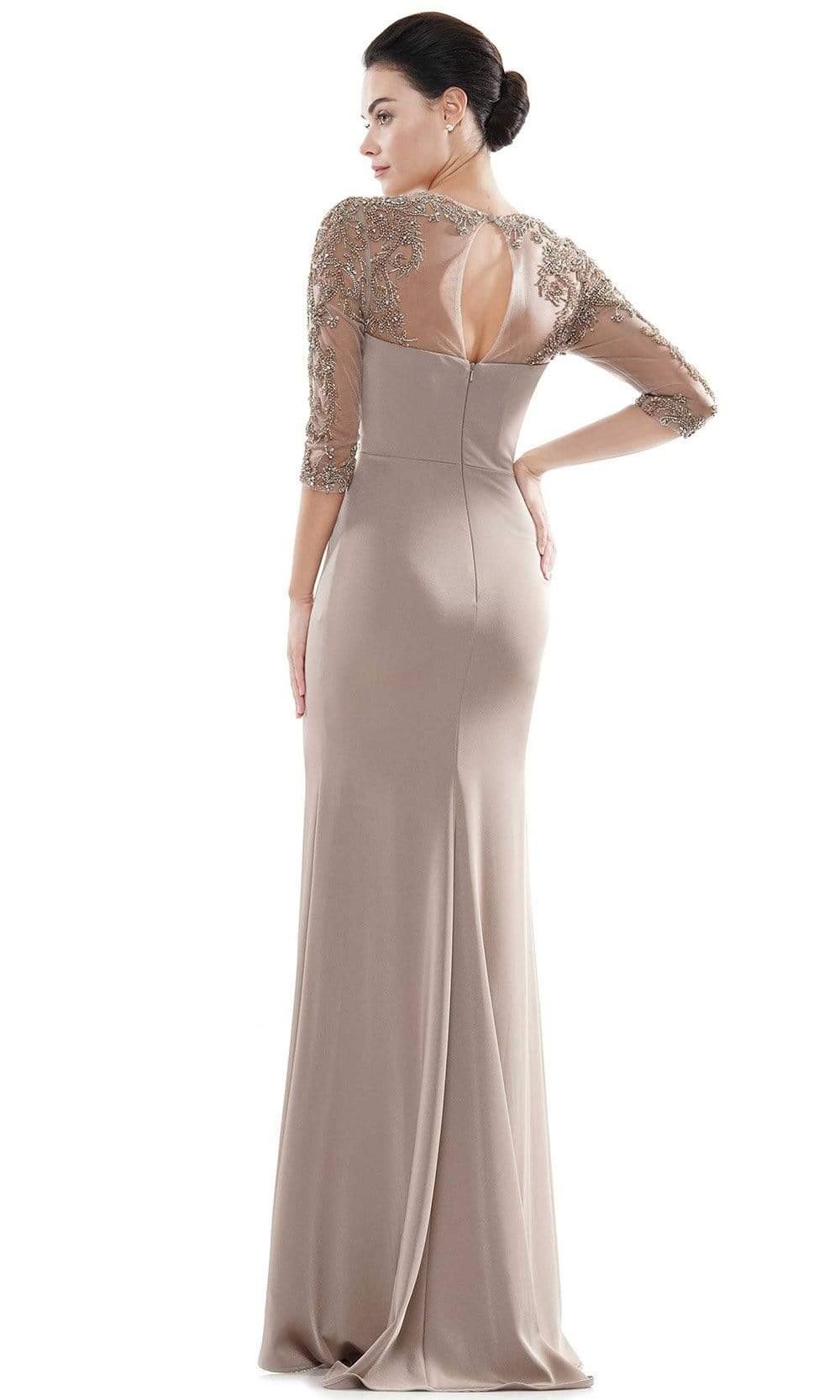 Marsoni by Colors - MV1070 Beaded Sheer Sleeves V Neckline Slit Gown - view 7