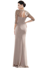 Marsoni by Colors - MV1070 Beaded Sheer Sleeves V Neckline Slit Gown - view 7
