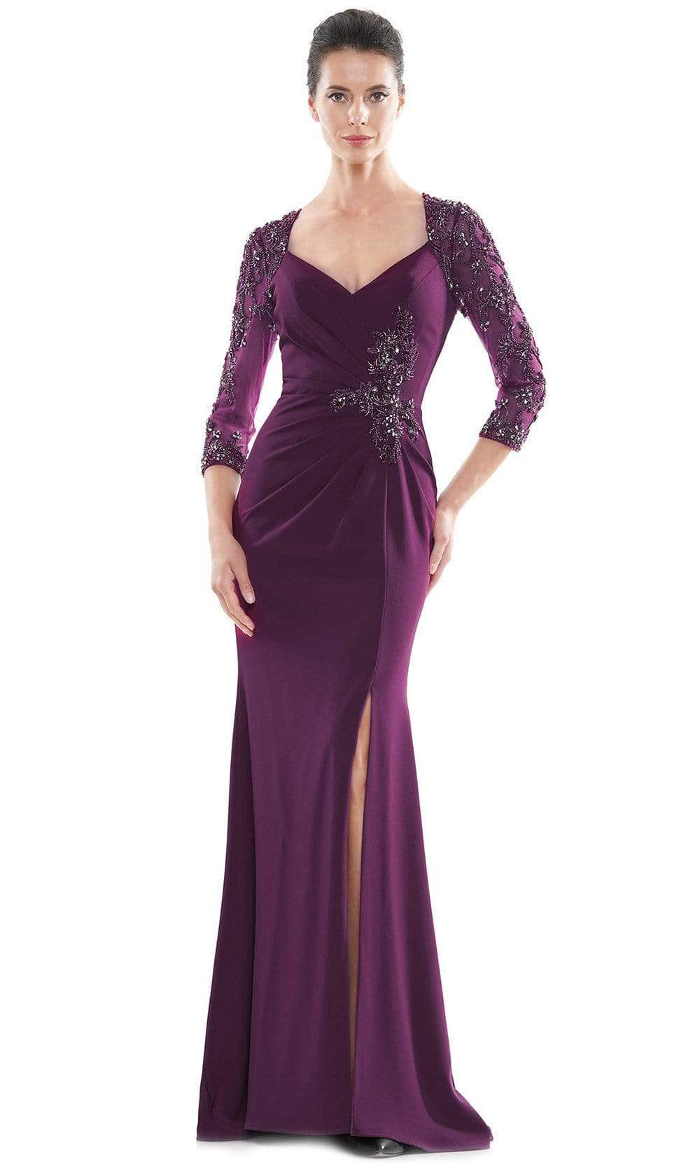 Marsoni by Colors - MV1070 Beaded Sheer Sleeves V Neckline Slit Gown - back view