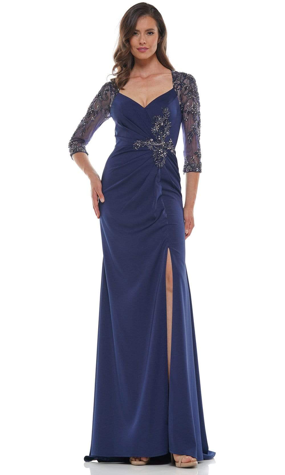 Marsoni by Colors - MV1070 Beaded Sheer Sleeves V Neckline Slit Gown - view 4