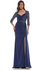 Marsoni by Colors - MV1070 Beaded Sheer Sleeves V Neckline Slit Gown - view 4