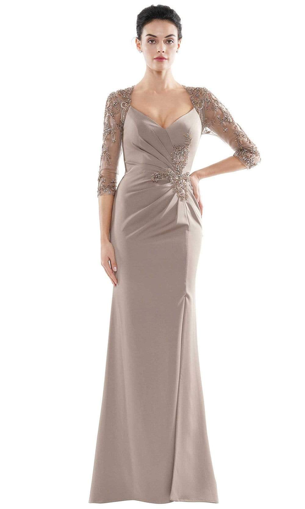 Marsoni by Colors - MV1070 Beaded Sheer Sleeves V Neckline Slit Gown - view 6