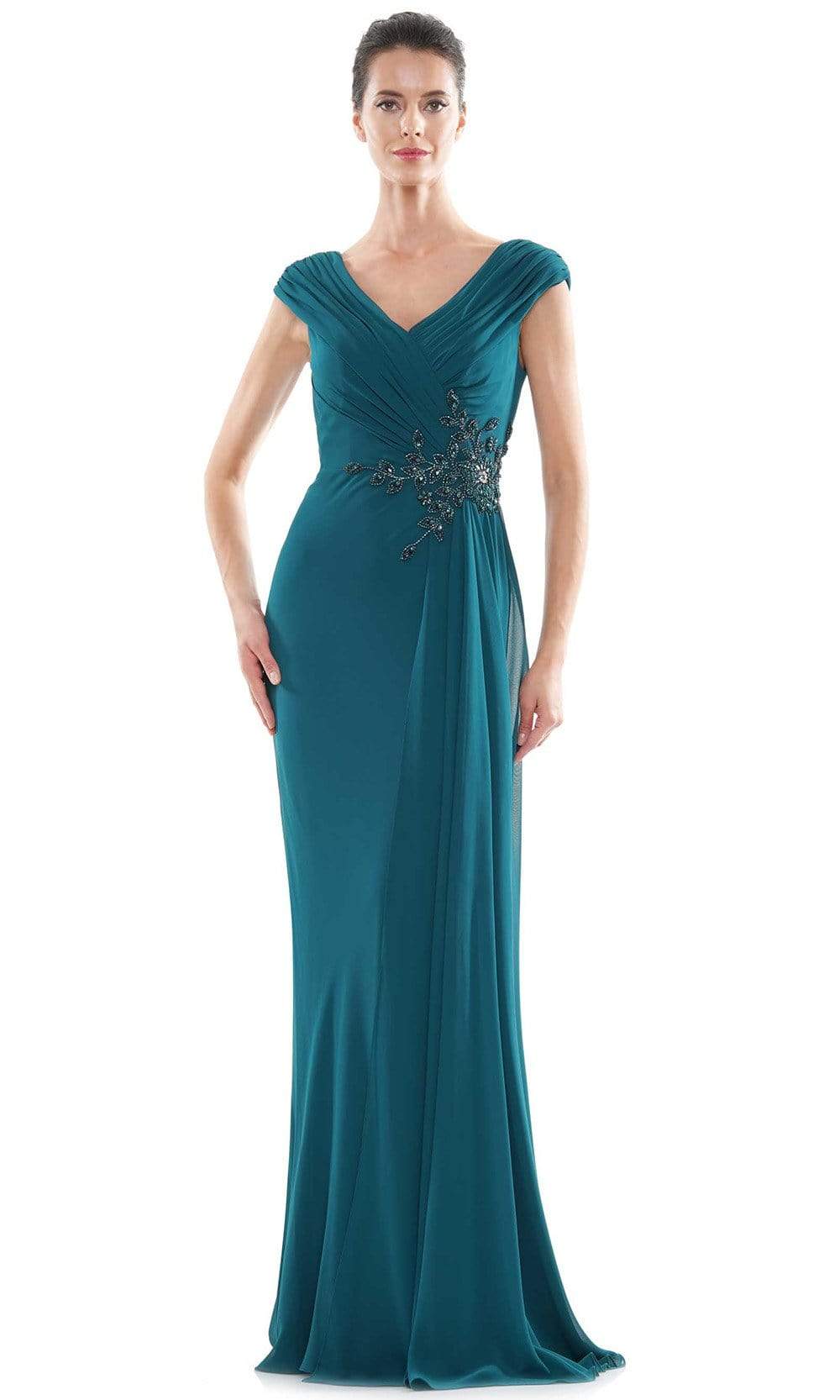 Marsoni by Colors - MV1080 Cap Sleeve Foliage Beaded Sheath Gown - designer mother of the bride dress at Silhouette Dresses