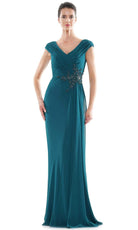 Marsoni by Colors - MV1080 Cap Sleeve Foliage Beaded Sheath Gown - designer mother of the bride dress at Silhouette Dresses