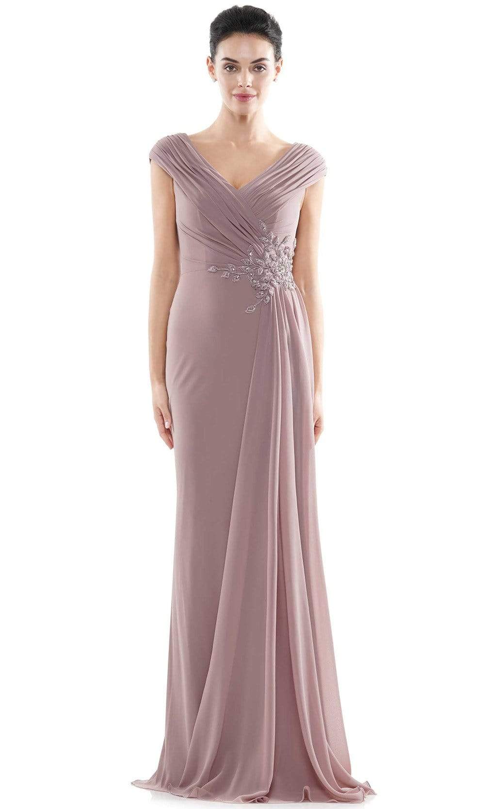 Marsoni by Colors - MV1080 Cap Sleeve Foliage Beaded Sheath Gown - detail view