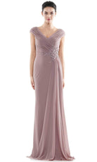 Marsoni by Colors - MV1080 Cap Sleeve Foliage Beaded Sheath Gown - detail view