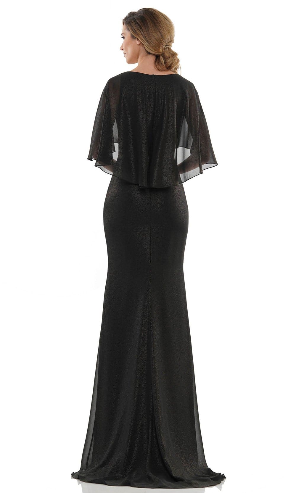 Marsoni by Colors - MV1130 Glittered Fabric Poncho Sheath Gown - back view