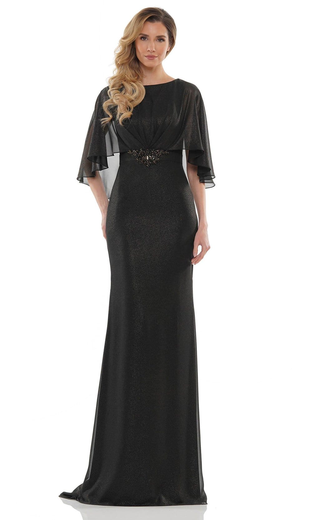 Marsoni by Colors - MV1130 Glittered Fabric Poncho Sheath Gown - designer mother of the bride dress at Silhouette Dresses