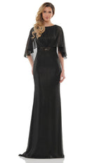Marsoni by Colors - MV1130 Glittered Fabric Poncho Sheath Gown - designer mother of the bride dress at Silhouette Dresses